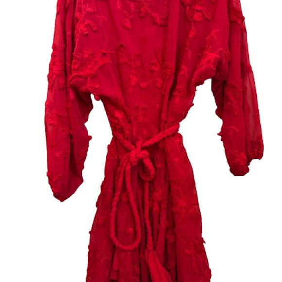 Share Anthropologie Mare Mare Textured Embroidered Mini Dress Red Long Sleeve XS - Picture 3 of 10